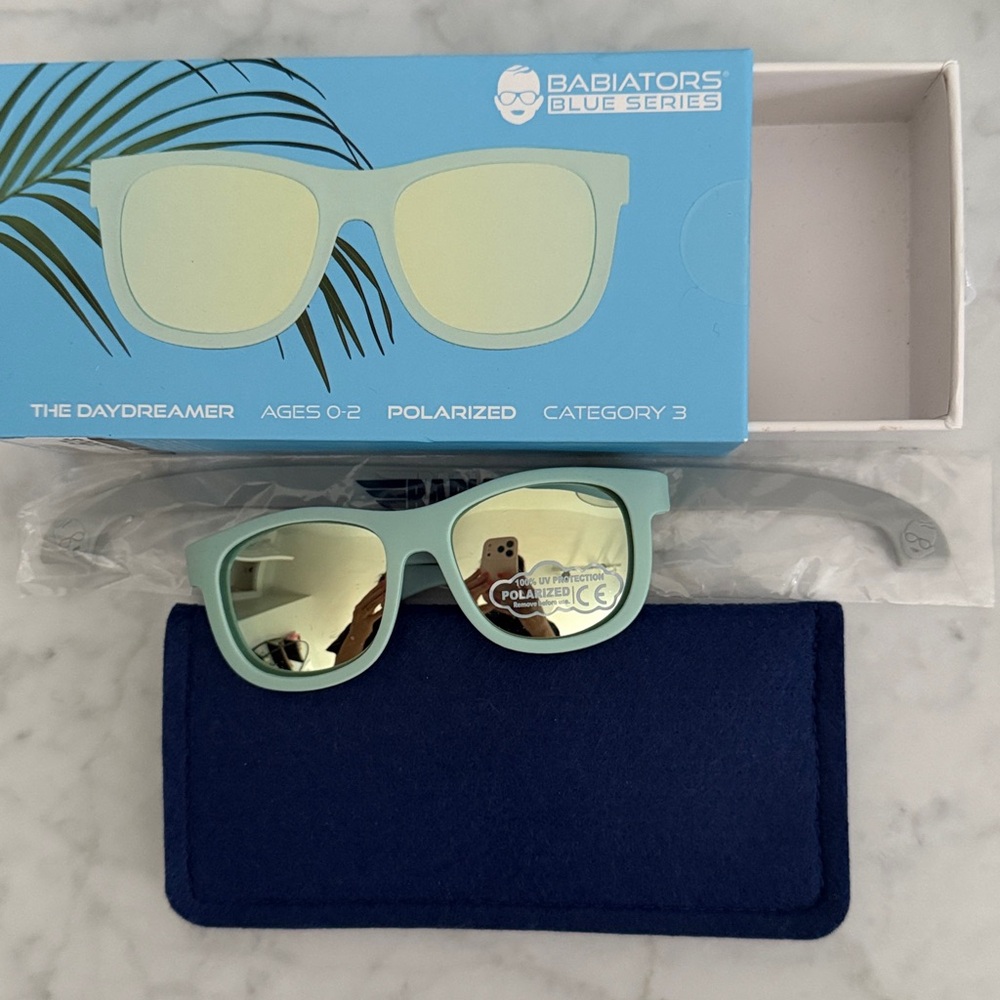 Babiators Seafoam Blue Kids Polarized Sunglasses with Mirrored Lenses Age 0-2 - Picture 3 of 5